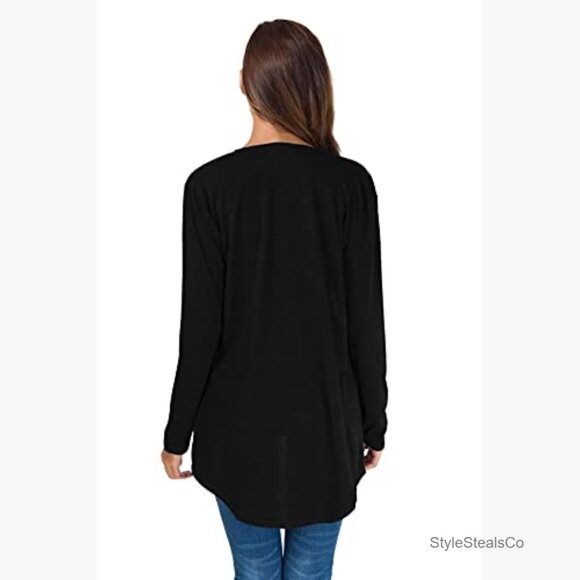 Lightweight Open Front Cardigan with Pockets, Loose Fit, Polyester Blend - Picture 5 of 7